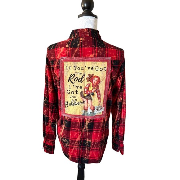 Angry Minnow Tops - Angry Minnow Flannel Long Sleeve Red Fishing I've Got Bobbers Small